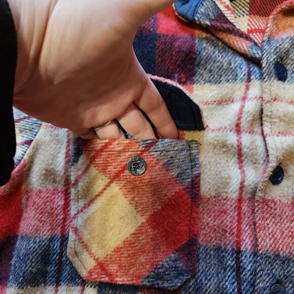 M Vtg Hunting Shacket Wool Linen Heritage Plaid Thick Heavyweight Flannel Retro - Picture 2 of 10